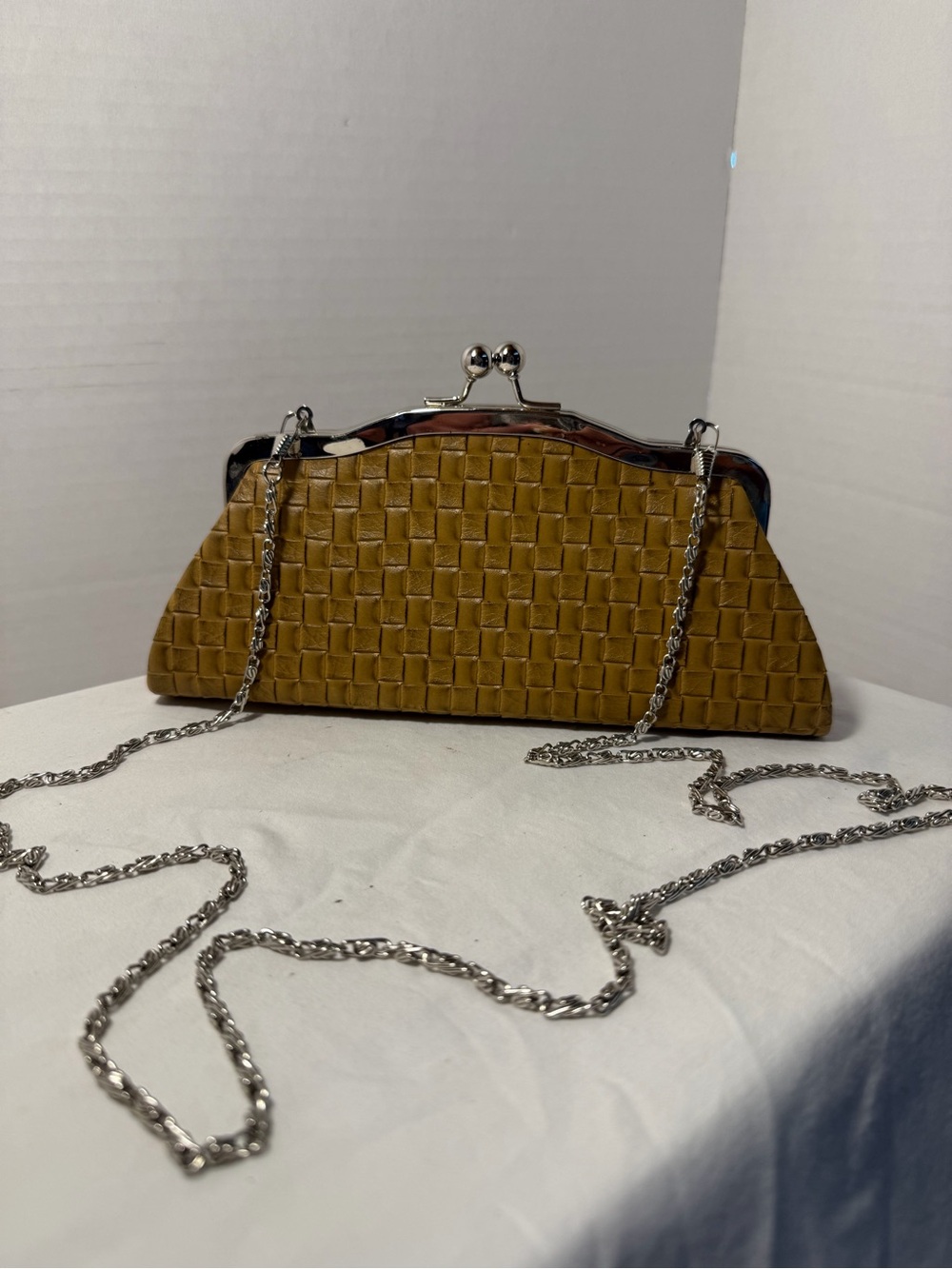 Vintage Bijoux Terner Mustard Yellow Woven Chain Clutch